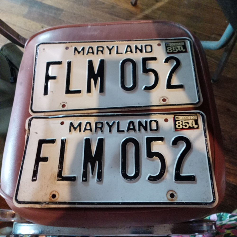 Vintage Maryland License Plates - Black and White